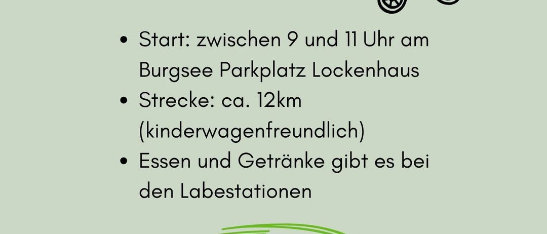 Wandertag am 23. Mai 2026. Start zwischen 9 und 11 Uhr am Burgsee Parkplatz Lockenhaus. Ca. 12 km lang, kinderwagenfreundlich. Essen und Getränke gibt es an den Labestationen. Rätselrallye für Kinder.