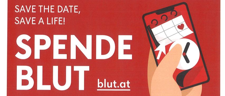 Plakat für Blutspende-Veranstaltung am 06.07.2025 in Gaas Dorfstubn. Zeiten: 09:00-12:00 und 13:00-15:00. QR-Code für Terminbuchung. Kontakt: blut.at - 0800/190190.