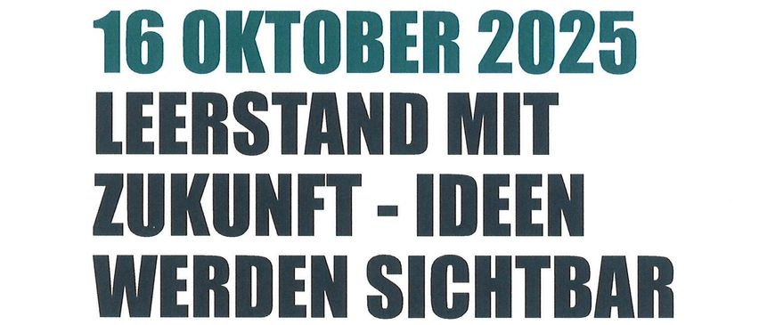 An event flyer for October 16, 2025, titled 'Empty Stand with Future - Ideas Become Visible'. It features a photo of people building with Legos and invites attendees to shape the future of a learning space in Eberau.