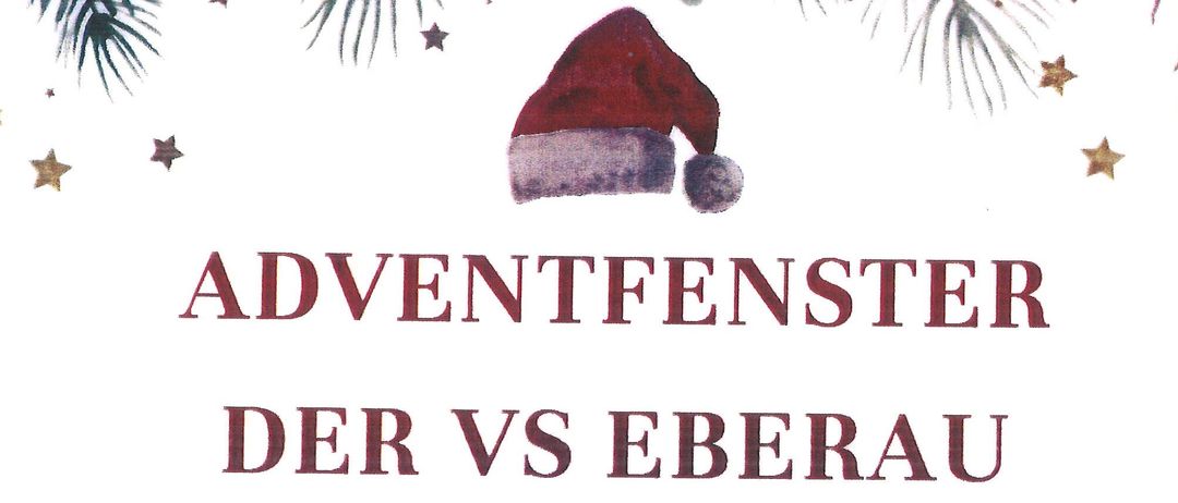 Plakat für das Adventfenster-Event in VS Eberau am 16. Dezember 2025, 16:30 Uhr. Das Programm beinhaltet die Segnung der neuen Outdoorspielgeräte durch Herrn Dechant Mag. Karl Schlögl. Verköstigung durch den Elternverein.