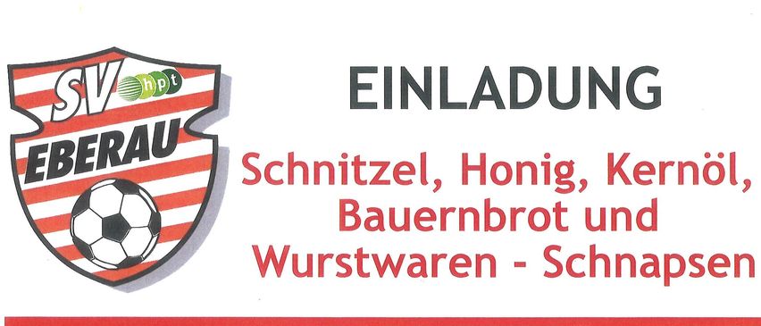 Plakat für eine Veranstaltung am 20. Februar 2026 im Sportkabine SV Eberau mit Karten, Lebensmitteln und einem Fußball. Beginn um 15:00 Uhr, Kartenpreis 5,00 Euro.