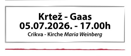 Eine Werbung für Sommerkonzerte in Kroatien. Das erste Konzert ist am 04.07.2026 um 20:00 in Dvorana za priredbe - Mehrzweckhalle, Pinkovac - Guttenbach. Das zweite ist am 05.07.2026 um 17:00 in Crikva - Kirche Maria Weinberg, Krtez - Gaas.