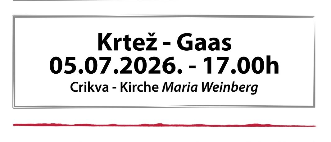 Eine Werbung für Sommerkonzerte in Kroatien. Das erste Konzert ist am 04.07.2026 um 20:00 in Dvorana za priredbe - Mehrzweckhalle, Pinkovac - Guttenbach. Das zweite ist am 05.07.2026 um 17:00 in Crikva - Kirche Maria Weinberg, Krtez - Gaas.