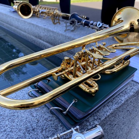 Bild enthält, Brass Section, Horn, Musical Instrument, Trumpet, Person, Flugelhorn, Adult, Female, Woman, E-scooter