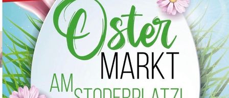 Eine Werbung für den Ostermarkt mit bunten Eiern und Blumen. Er findet am Stodterplatz zu einem neuen Termin statt.