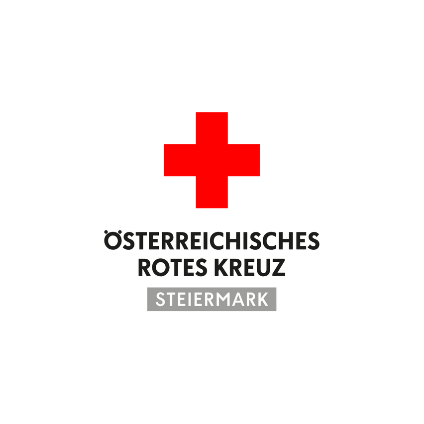 Das Logo des Österreichischen Roten Kreuzes in der Steiermark ist auf weißem Hintergrund dargestellt und zeigt ein rotes Kreuz sowie den Text 'Osterreichisches Rotes Kreuz'. Darunter steht der Name der Region, 'Steiermark'.