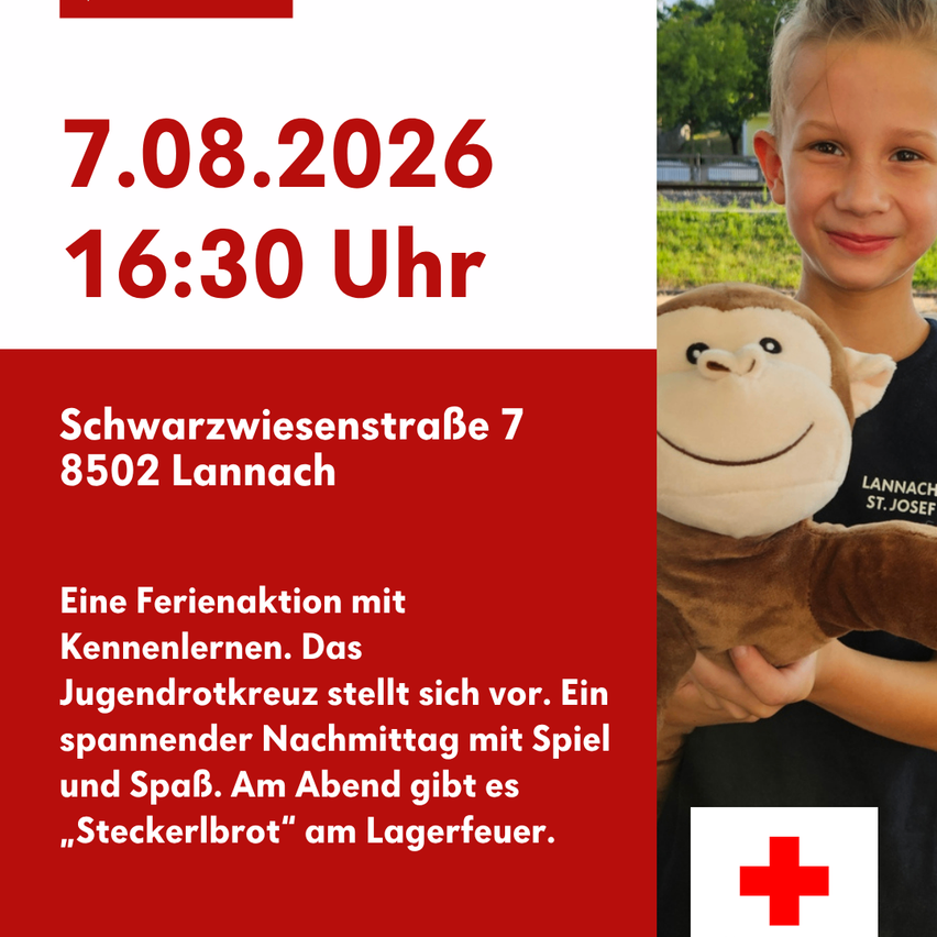 Eine Ferienaktion mit Schwerpunkt Lernen. Das Jugendrotkreuz bietet einen Tag voller Spiele und Entspannung. Am Abend gibt es 'Stickerbrot' am Lagerfeuer.