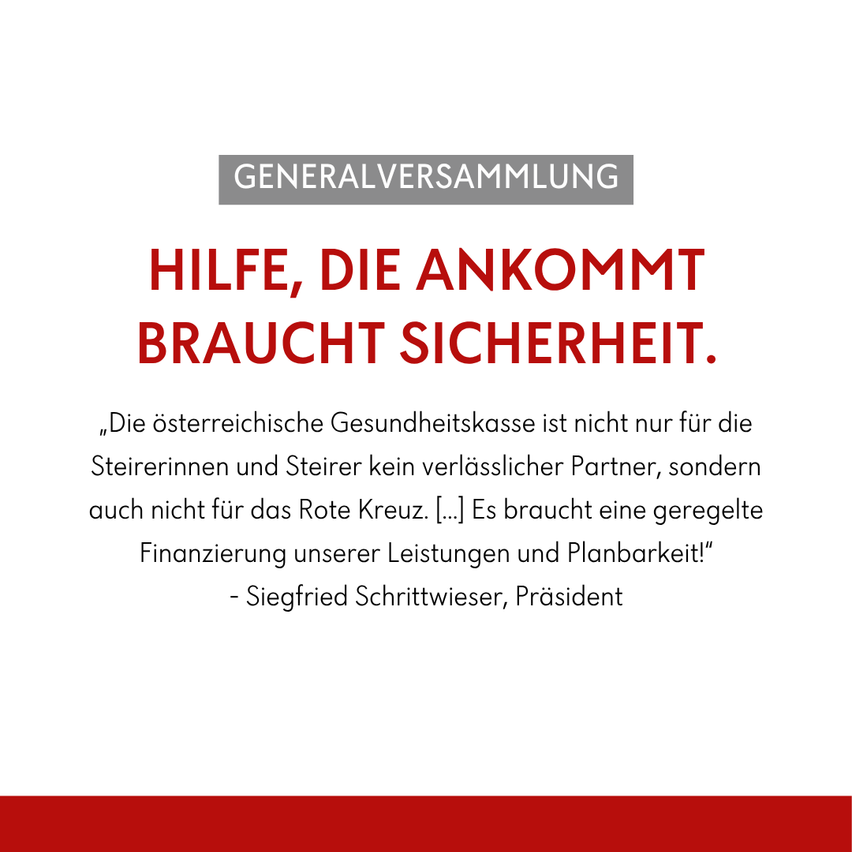 Eine Werbung für die Österreichische Gesundheitskasse zeigt einen kühnen Zitat von Siegfried Schritzwieser, Präsident, über die Notwendigkeit einer zuverlässigen Finanzierung für Gesundheitsdienstleistungen.