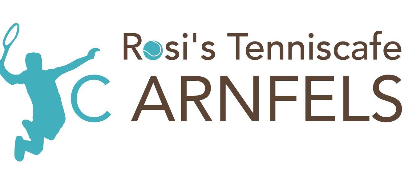 Das Logo von Rosis Tennis ARNA zeigt ein Tennisball-Symbol und braunen Text auf weißem Hintergrund.