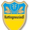 Ein blau-gelber Schild mit Eichenblättern und den Buchstaben FF oben und Kottingneusiedl unten.