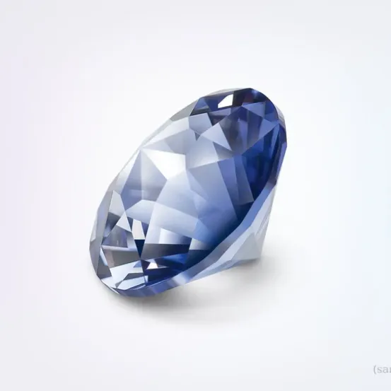 Ein blauer Edelstein wird vor weißem Hintergrund gezeigt. Er hat eine glatte, glänzende Oberfläche mit klassischem Rundschliff. Der Edelstein ist perfekt poliert.