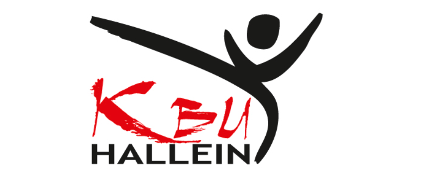 Das Logo zeigt eine stilisierte Figur in Bewegung, mit 'KEU' in Rot und fettgedruckt, und 'HALLEIN' darunter in Schwarz.