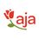 aja Bergresort Werfenweng-Logo. Das 'aja' Logo zeigt eine stilisierte rote Tulpe mit grünem Stiel und Blatt, neben dem Wort 'aja' in Rot, auf weißem Hintergrund.