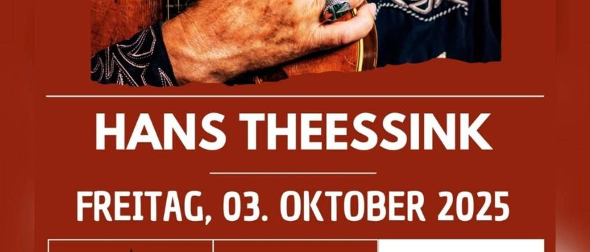 Hans Theessink, ein Gitarrist, spielt am Freitag, den 3. Oktober 2025. Die Tür öffnet sich um 19:15, und die Show beginnt um 20:00.