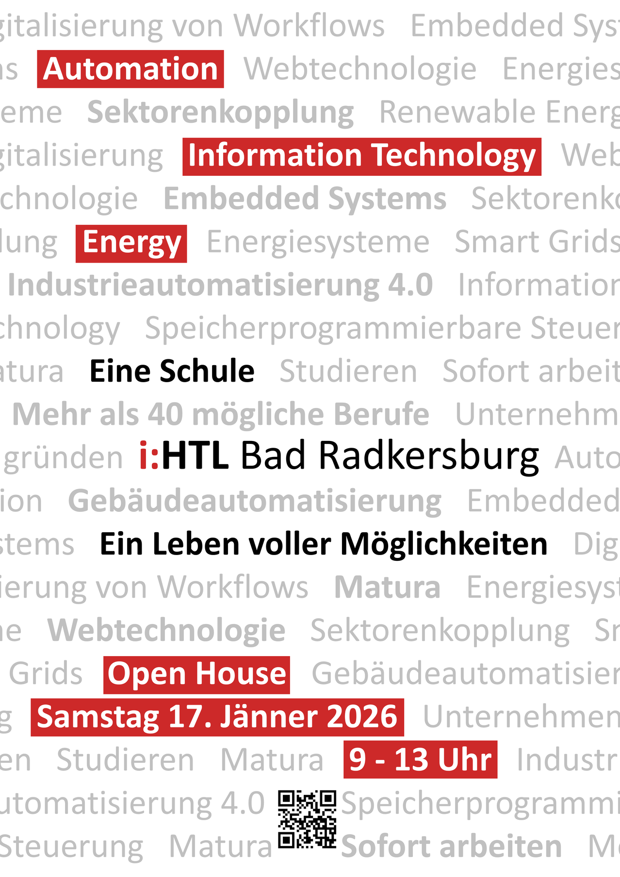 Informationen über eine Schule, die sich auf Technologie spezialisiert hat. Sie bietet Studiengänge, Jobmöglichkeiten und über 40 mögliche Berufe. Merkmale umfassen Automatisierung, eingebettete Systeme und Energiesysteme. Open House Veranstaltung am Samstag, 17. Januar 2026.