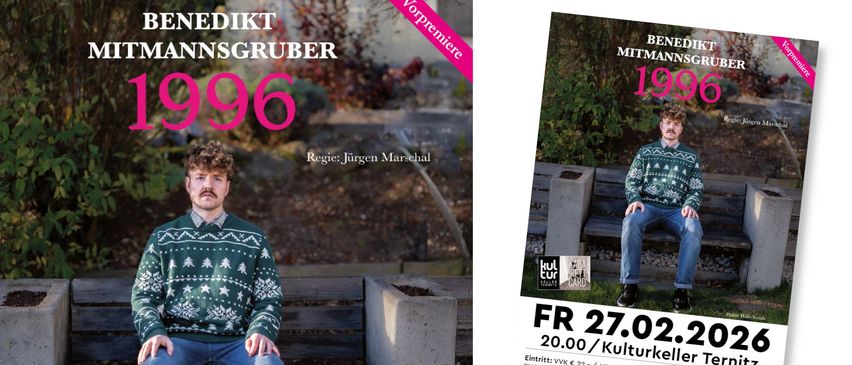 Filmplakat für einen Film mit dem Titel 'IKT GRUBER 96'. Eine Person sitzt auf einer Bank. Der Regisseur ist Jürgen Marschall.