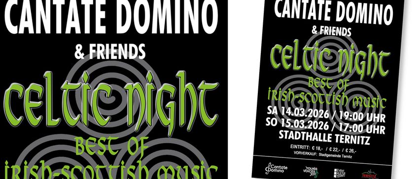 Ein Plakat für irische Musikabende mit Veranstaltungsdetails wie Terminen und einem Musiknotensymbol.