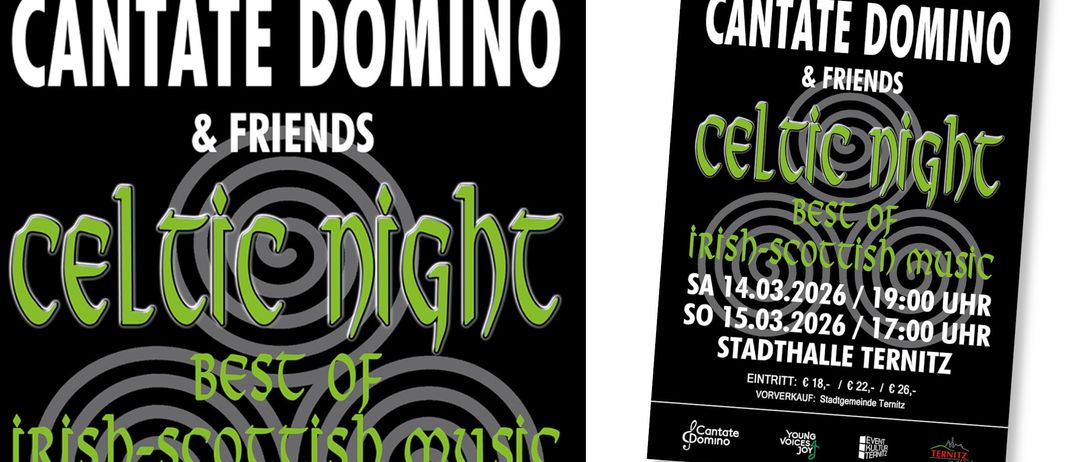 Ein Plakat für irische Musikabende mit Veranstaltungsdetails wie Terminen und einem Musiknotensymbol.