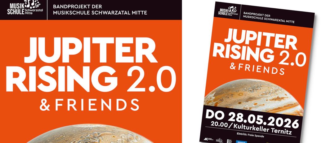 Zwei Poster mit fetter Schrift. Linkes Poster hat orange Hintergrund mit Text 'TER G 2.0 ENDS'. Rechtes Poster hat weißen Hintergrund mit Text 'JUTER & RIS' und einem Globus-Bild.