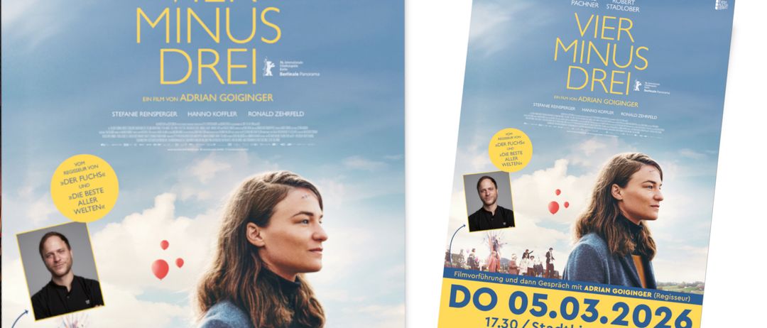 Filmplakat für 'Venus in Morei' mit einer Frau und einem Mann vor einem Stadthintergrund.