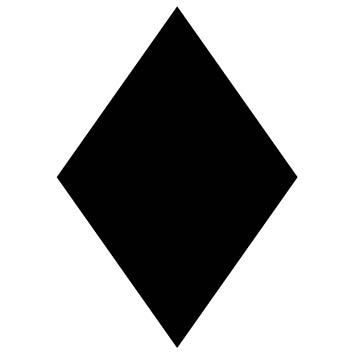 Ein schwarzer Diamant in der Mitte eines weißen Hintergrunds. Der Diamant besteht aus vier gleichen Seiten und scharfen Winkeln.