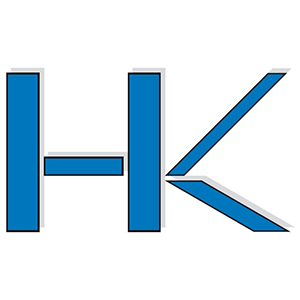 Das Bild zeigt ein stilisiertes blaues 'HK' Logo mit schrägen Linien.