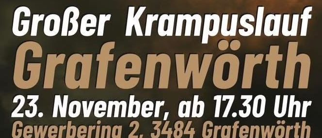 Poster for a Krampuslauf event in Grafenwörth on November 23, starting at 5:30 PM. The event features over 500 Krampus participants.