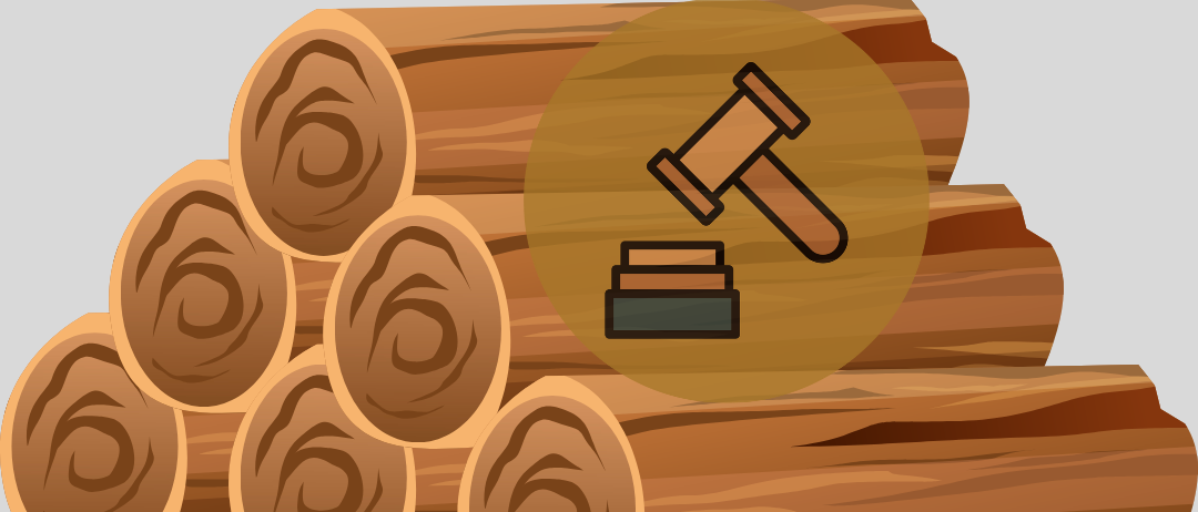 Ein Bild von Holzstämmen mit einem Hammersymbol, das eine Holzauktion am 29. November 2025 um 9 Uhr in Seebarn am Wagram ankündigt.