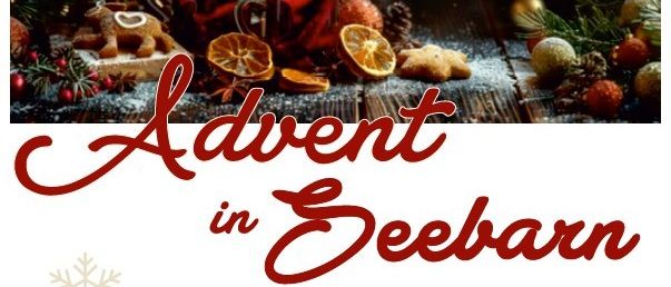 Plakat für Advent in Seebarn-Veranstaltung am Sonntag, 7. Dezember, ab 16 Uhr, im Park vor dem Dorfkulturhaus Seebarn.