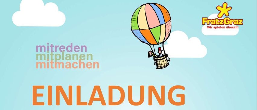 Poster mit blauem Hintergrund, das eine Veranstaltung ankündigt. Es steht: 'Einladung zur Info-Veranstaltung, 'Spielplatzplanung mit Kindern für Kinder.' Der Termin ist der 25. April 2025, um 15 Uhr, im VAZ Tragöß. Das Poster ist vom Bürgermeister unterschrieben.