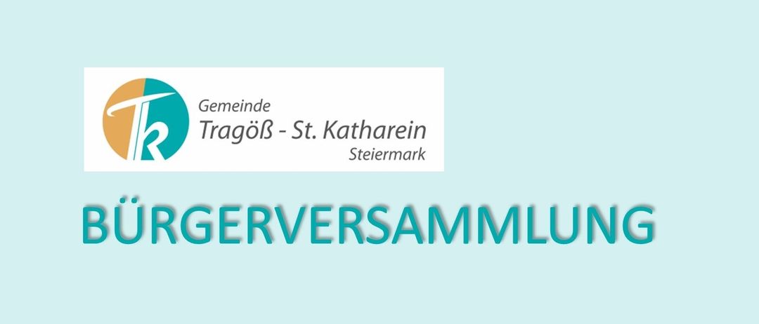 Blauer Hintergrund mit weißem Text, der 'eininde agoB - St. Kathrein Steiermark' über einem blauen Banner mit weißem Text 'ERVERSAMMLUN' steht.