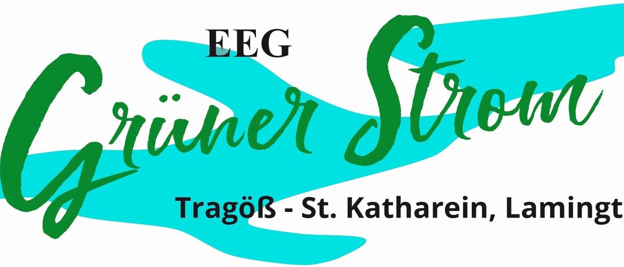 Ein blau-weißes Grafik mit grünem Text buchstabiert EEG Trainer in einer stilisierten Schrift. Darunter befindet sich der Ort TragoB - St. Kathrein.