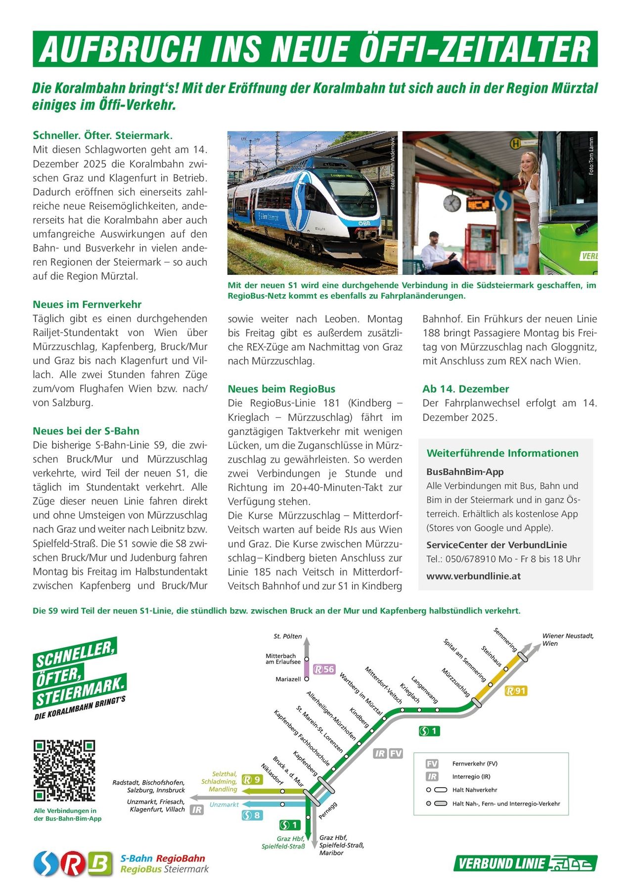 Ein Dokument über die Auswirkungen der Koralmbahn auf das Reisen in der Steiermark, mit neuen Zugrouten und Fahrplänen, und betont die Bedeutung der Anbindung verschiedener Regionen. Es enthält auch Informationen über neue S-Bahn-Linien und Regionalbusse mit Details zu Routen und Zeiten.