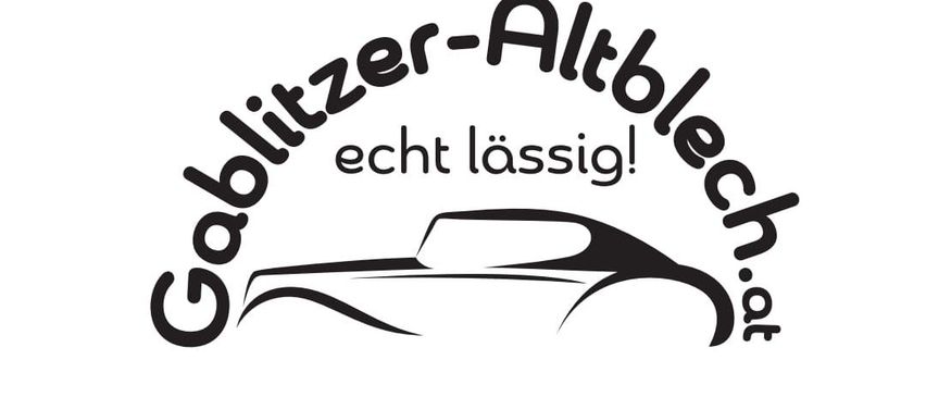 Schwarz-weißes Logo mit der Silhouette eines Autos und dem Text 'Golitzer-Altblecher echt lassig!' in einer kreisförmigen Anordnung.