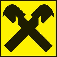 Ein gelbes Quadrat mit zwei gekreuzten schwarzen Schraubenschlüsseln in der Mitte, die eine 'X'-Form bilden.