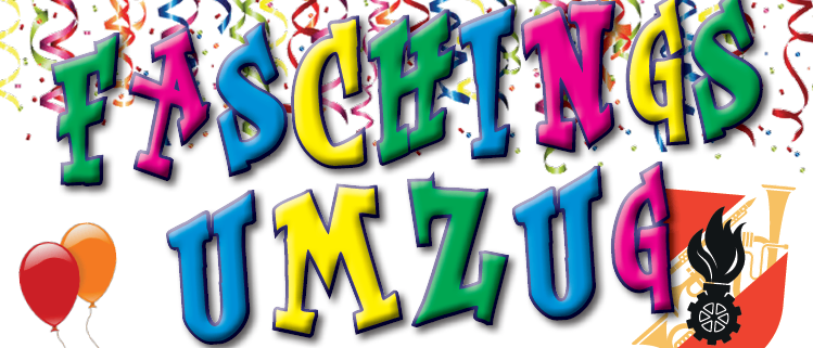 Plakat für eine Umsiedlungsveranstaltung an der örtlichen Schule am 14. Februar 2026 von 13:00 bis 15:00 Uhr. Es zeigt Ballons und ein Logo und lädt Freunde des Faschings ein. Erfrischungen sind vorhanden.