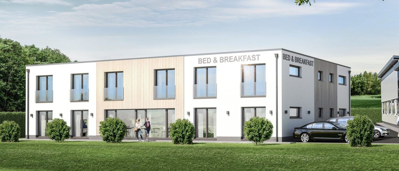 Bild enthält, Grass, Plant, Architecture, Building, Office Building, Lawn, Car, Person, Wheel, Housing