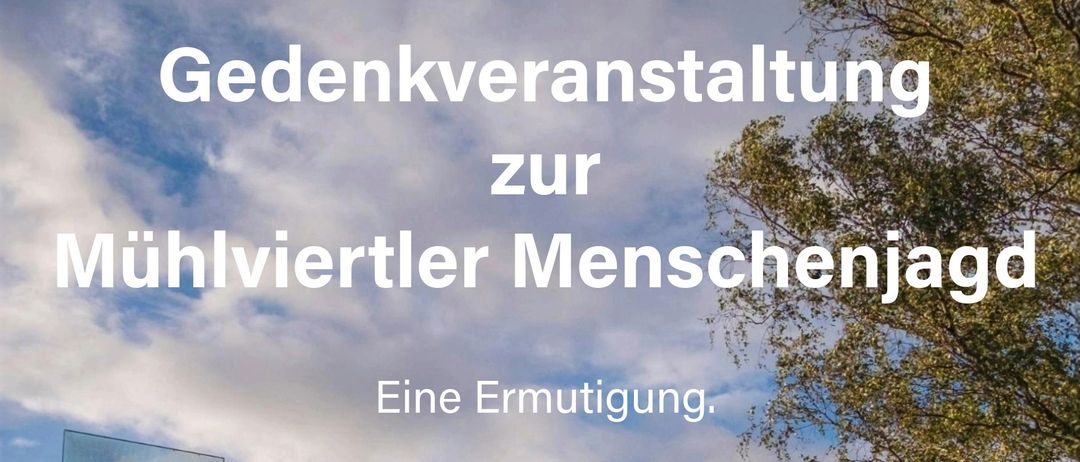 Plakat für die Mühlviertler Männerjagd, eine Versammlung am 2. Februar 2026 um 19:00 Uhr. Zeigt drei Glastafeln mit gestreiften Gewändern auf Kreuzen. Ort: 1. Kreuzwegkapelle gegenüber der Feuerwehr. Parkplätze beim Gemeindeamt & VAZ. Bringen Sie eine Laterne mit.