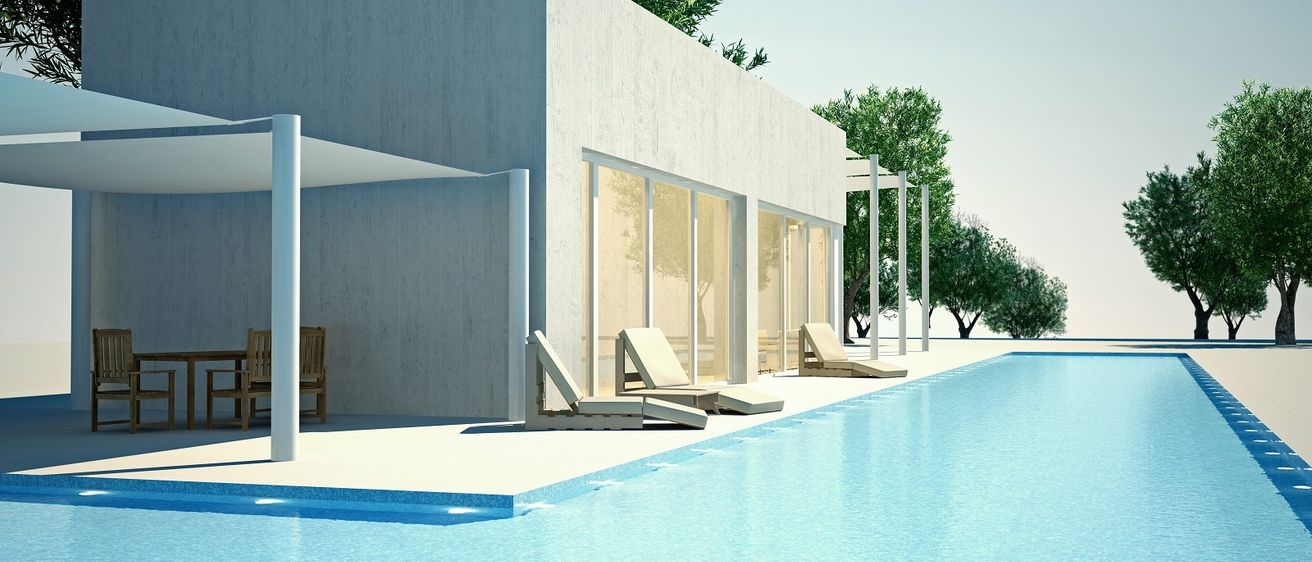 Bild enthält, Building, House, Housing, Villa, Pool, Water, Swimming Pool, Chair, Furniture, Outdoors