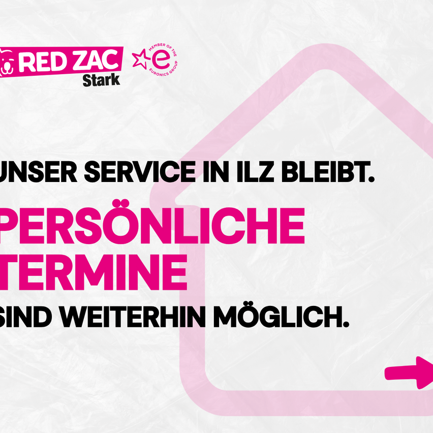An advertisement for RED ZAC Stark, a member of the Euronics Group, states that their service in ILZ remains and personal appointments are still possible.