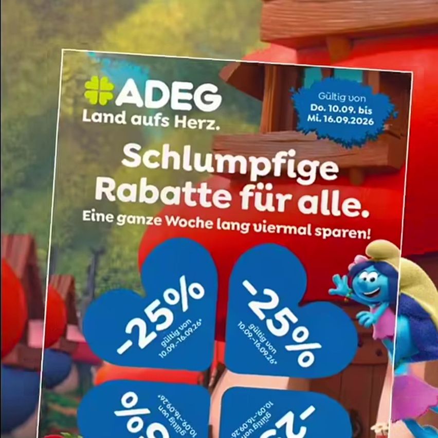An advertisement for ADEG featuring a 25% discount on various items, valid from September 10 to September 16, 2026. The ad includes a cartoon character and a colorful background.