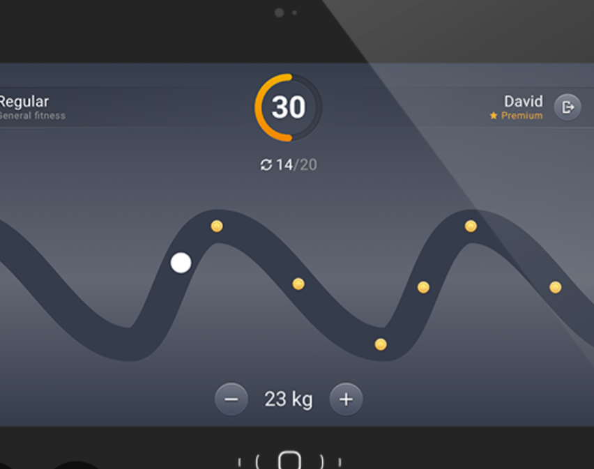 David ist ein Premium-Fitness-Nutzer. Sein aktuelles Gewicht beträgt 23 kg. Das Diagramm zeigt sein Gewicht im Laufe der Zeit.