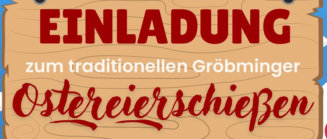 Ein Poster bewirbt 'INLA DUN' mit einem Hintergrund aus Holzmaserung. Darunter steht 'traditionellen Grobmi'. Darunter in kursiver Schrift stehen die Worte 'Bereierschif'.