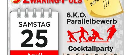 Plakat für eine Samstagsveranstaltung am 25. April 2026. Es zeigt einen Kalender mit dem Datum und einer Illustration von Menschen, die Sport treiben. Die Veranstaltung wird von der Freiwilligen Feuerwehr ZWARING-POLS organisiert.