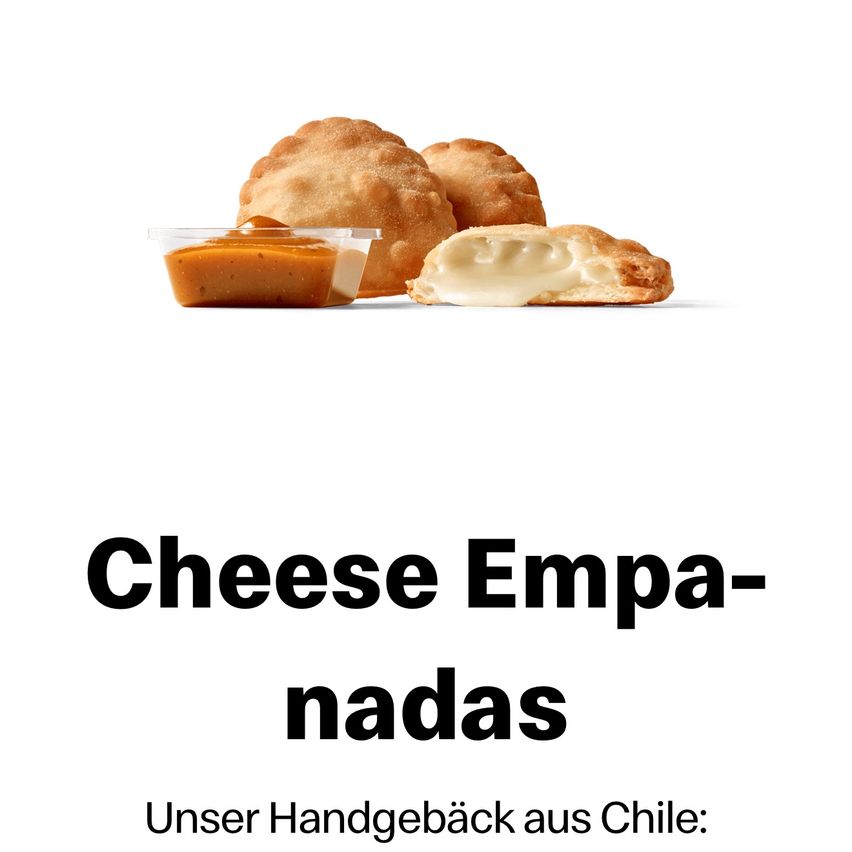 Drei Käse-Empanadas mit Beilagensauce. Unser handgemachtes Gebäck aus Chile.