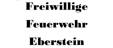 Das Bild zeigt das Logo der Freiwilligen Feuerwehr Eberstein. Es enthält einen roten Schild mit einer stilisierten Flamme und einem Zahnrad. Darunter sind die Worte 'Freiwillige Feuerwehr Eberstein' in fetter Schrift geschrieben.