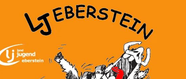 Oranges Poster mit einem Cartoon eines Hundes, der auf Deutsch 'Wir haben ihn gut erzogen!' sagt. Der Hund trägt ein rotes Halsband.