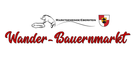 Ein Plakat bewirbt einen Bauernmarkt in Eberstein mit Produkten wie Honig, Honigprodukten und Alpakafleisch. Es enthält Logos für den Markt und lokale Unternehmen. Der Markt läuft von 09:00 bis 12:00 Uhr.
