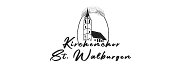 Das Logo für St. Walburgen mit einer Kirche, Turm und einer Spitze.