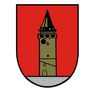 A red shield with a tower in the center, surrounded by a black border.